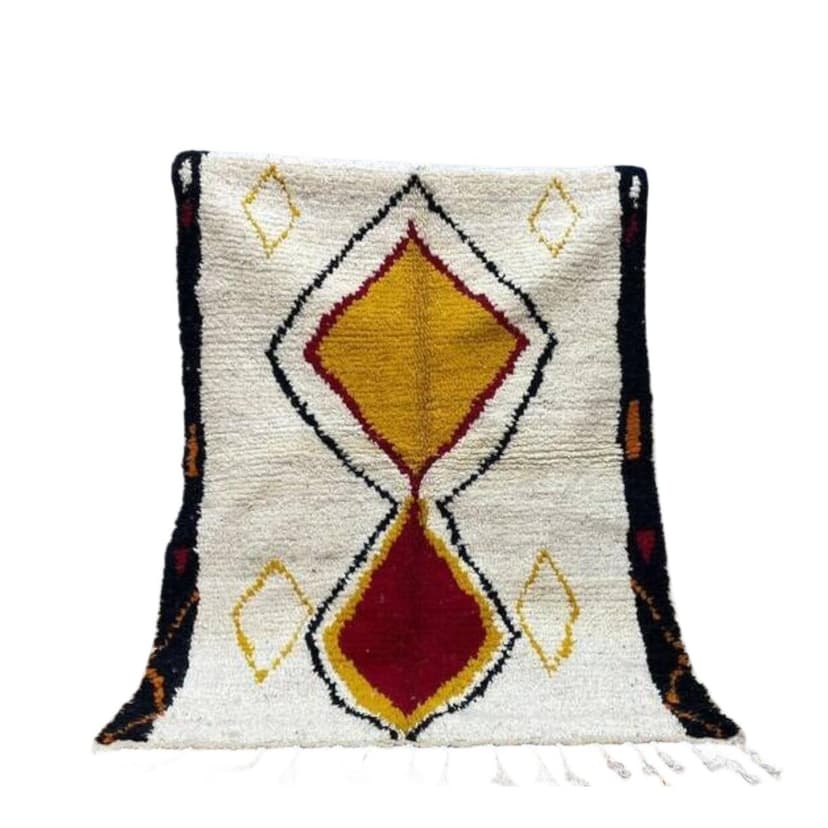 Ręcznie tkany dywan 150x250 cm, wełna, kremowy, żółty, czerwony, czarny, Maroko