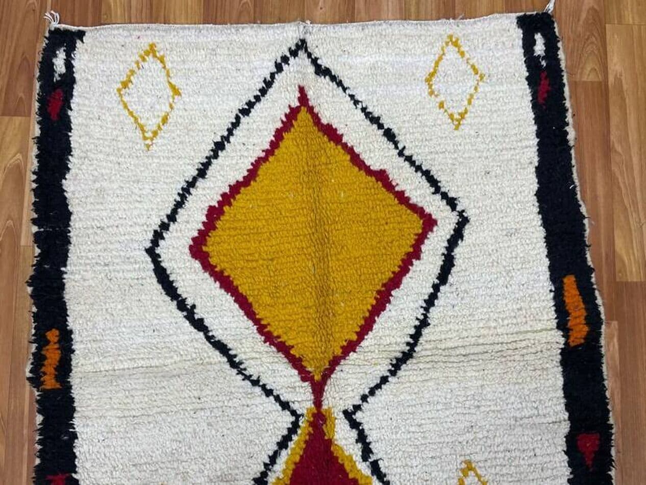 Ręcznie tkany dywan 150x250 cm, wełna, kremowy, żółty, czerwony, czarny, Maroko - 200103