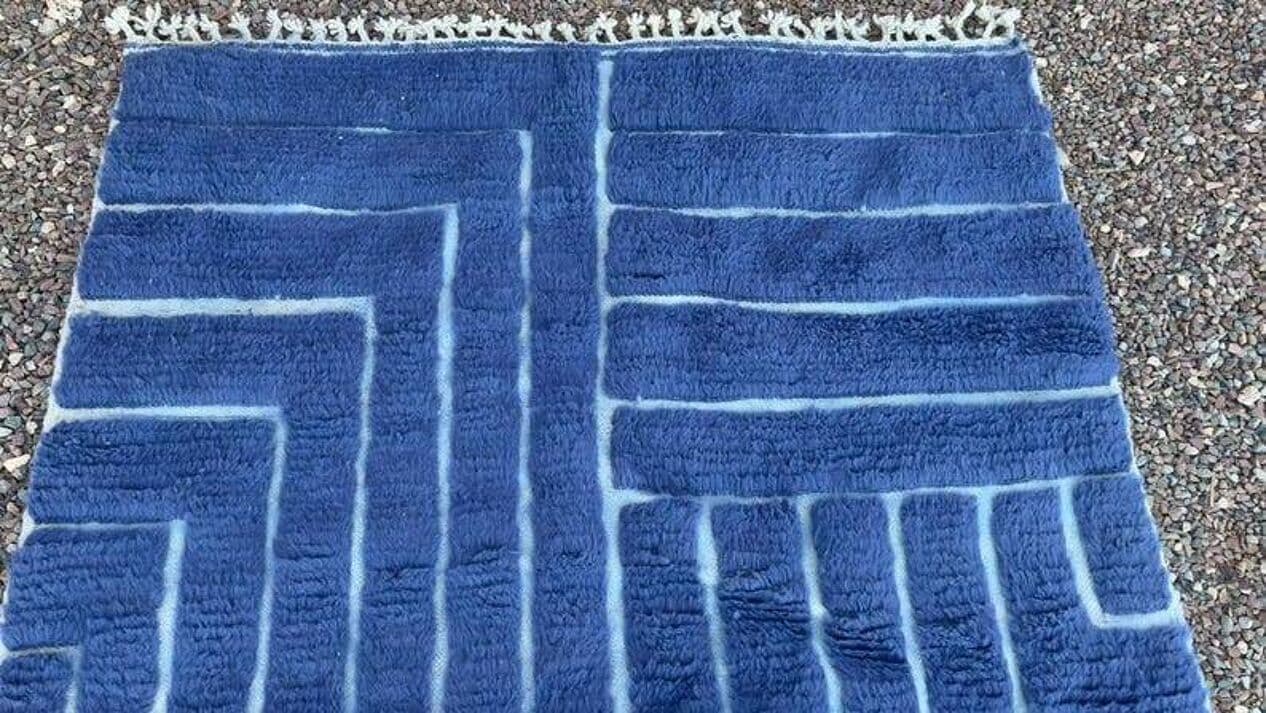 Ręcznie tkany dywan 140x260 cm, wełna, niebieski, Maroko - 200055