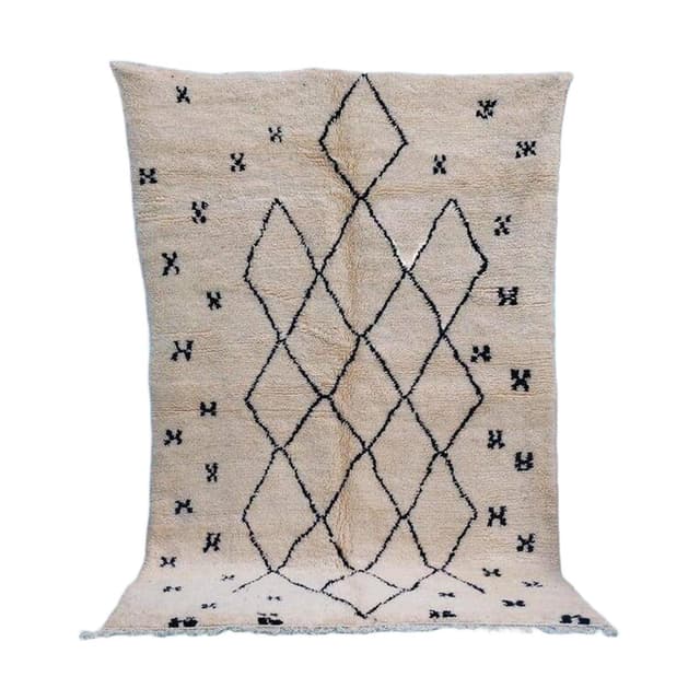 Ręcznie tkany dywan 150x260 cm, wełna, kremowy, beżowy, czarny, Maroko - WYMIARY