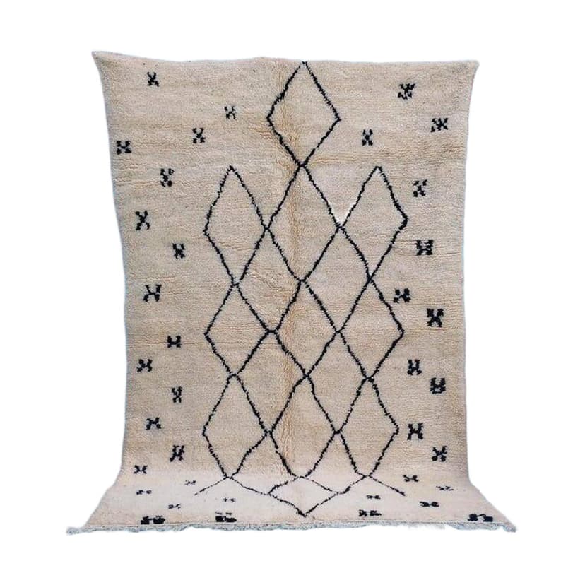 Ręcznie tkany dywan 150x260 cm, wełna, kremowy, beżowy, czarny, Maroko