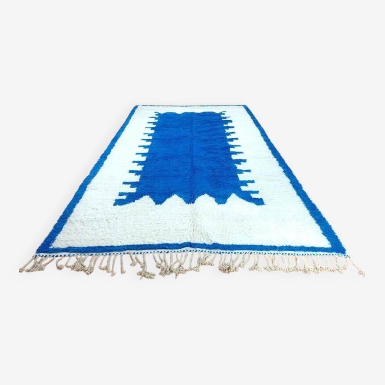 Ręcznie tkany dywan 160x240 cm, wełna, niebieski, biały, Maroko - 199980