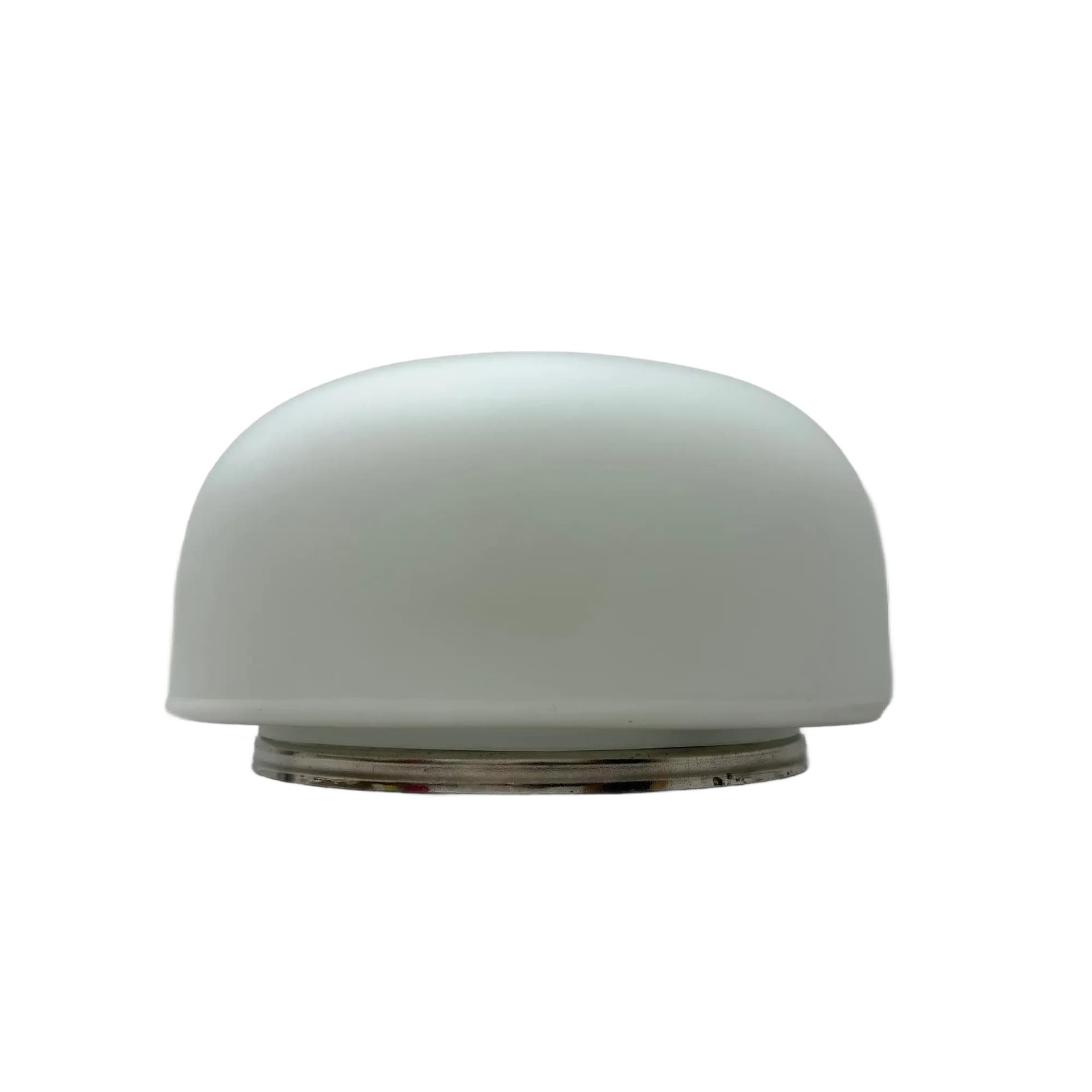 Plafon Bauhaus, szkło białe, metal, Zakłady Sprzętu Oświetleniowego Zaos, Polska, lata 80.