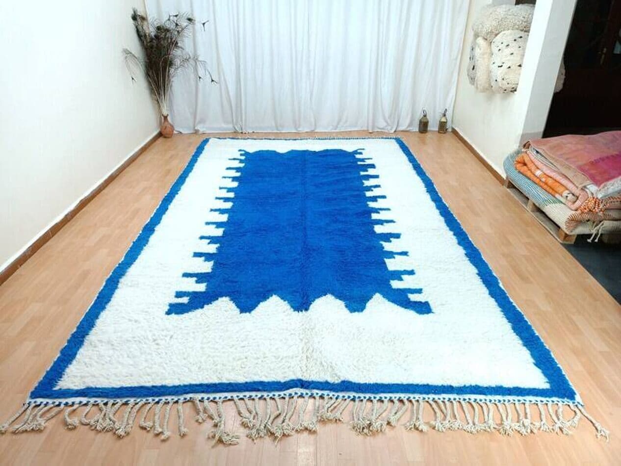 Ręcznie tkany dywan 100x200 cm, wełna, niebieski, Maroko - 199960