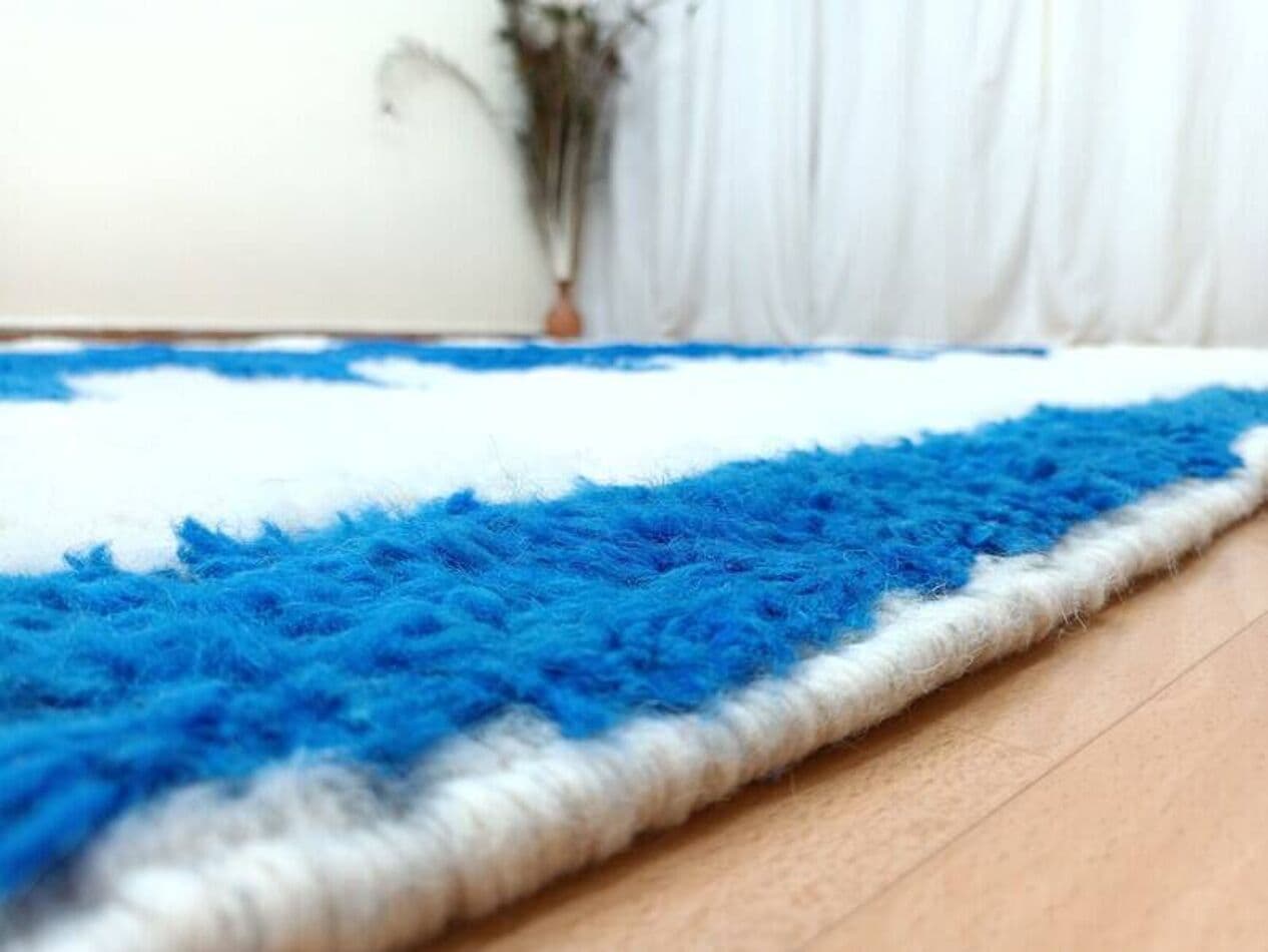 Ręcznie tkany dywan 100x200 cm, wełna, niebieski, Maroko - 199961