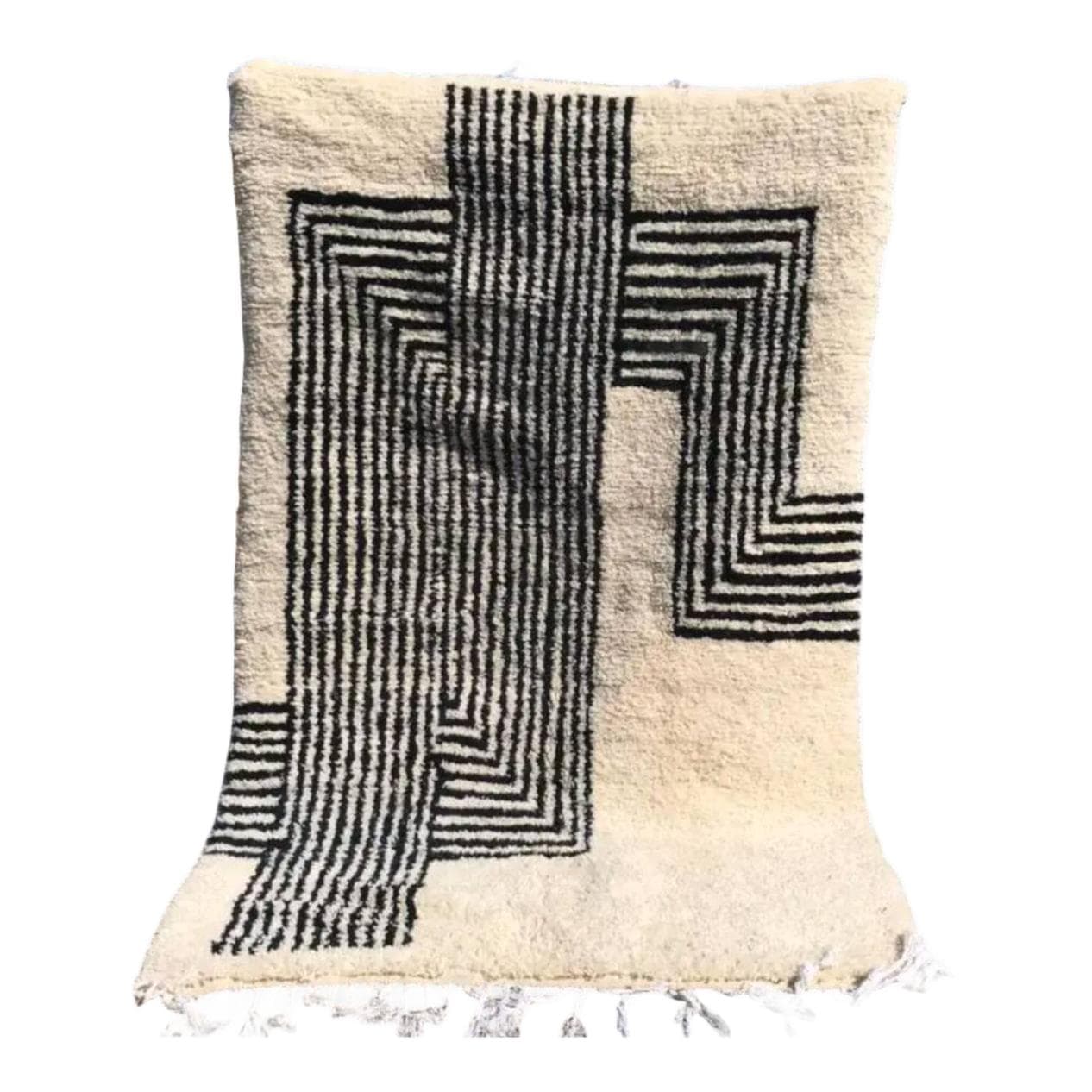 Hand-woven rug 150x250 cm, wool, ivory, black, Morocco
