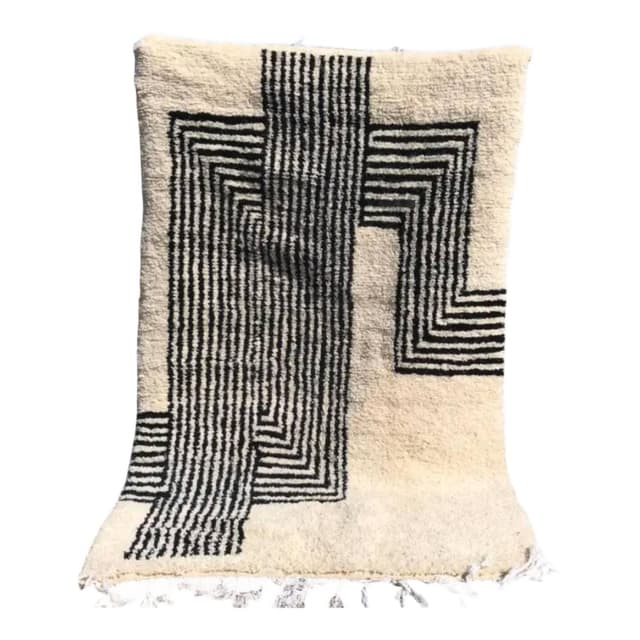 Hand-woven rug 150x250 cm, wool, ivory, black, Morocco - DIMENSION