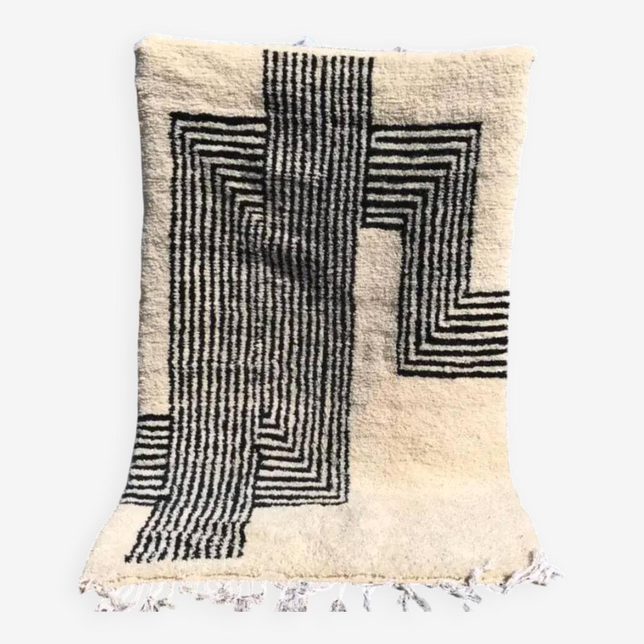 Hand-woven rug 150x250 cm, wool, ivory, black, Morocco - 199922