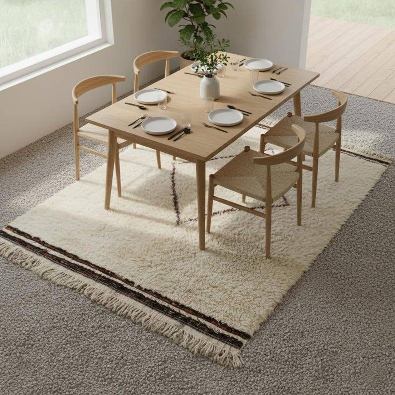 Handwoven rug 150x250 cm, wool, beige, Morocco - 199893