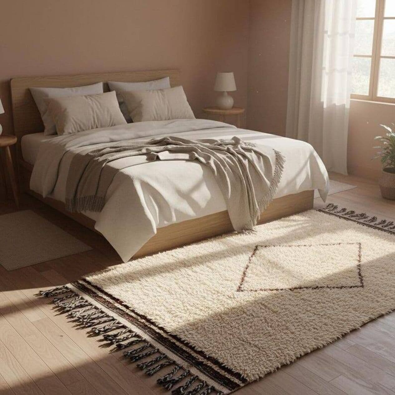 Handwoven rug 150x250 cm, wool, beige, Morocco - 199890