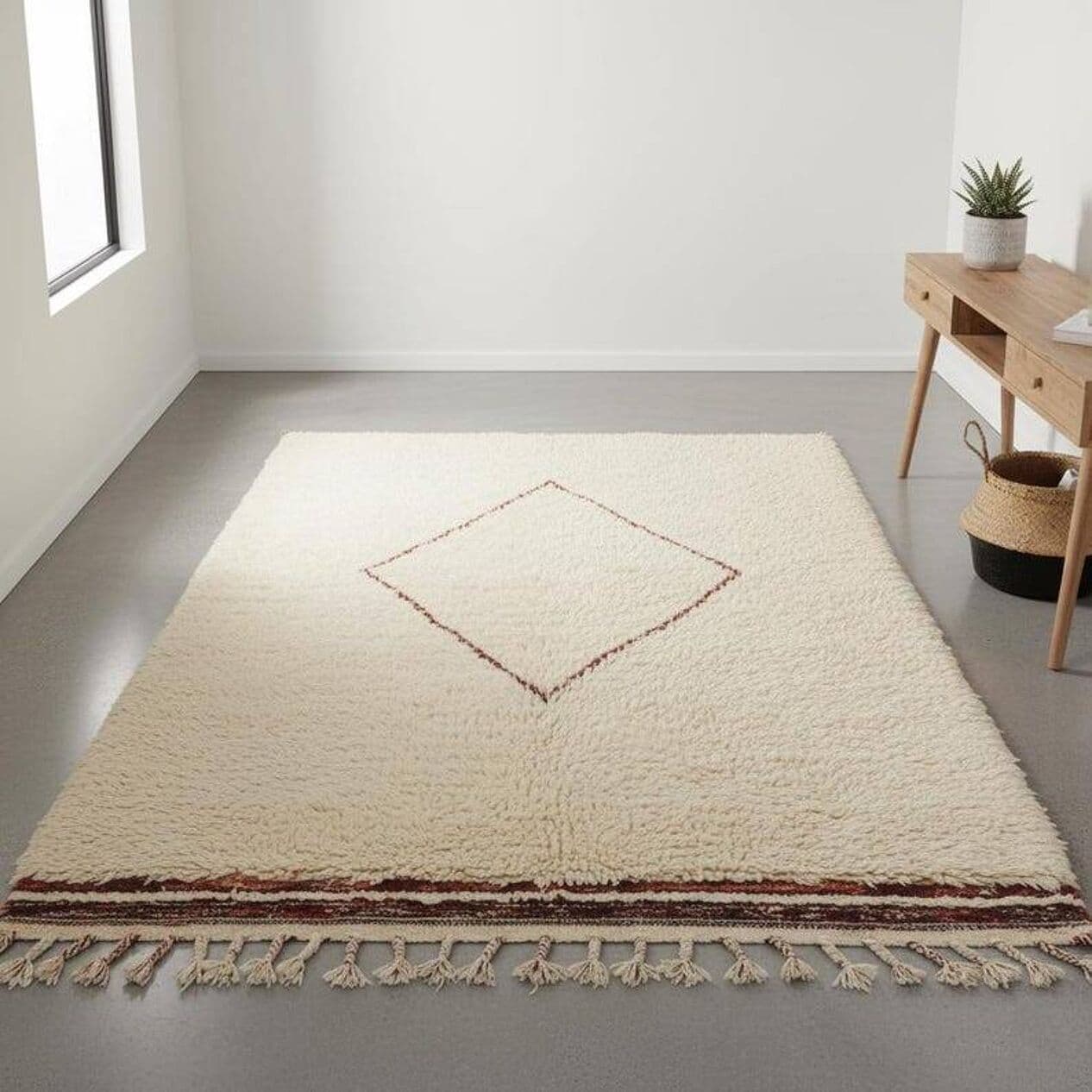 Handwoven rug 150x250 cm, wool, beige, Morocco - 199892