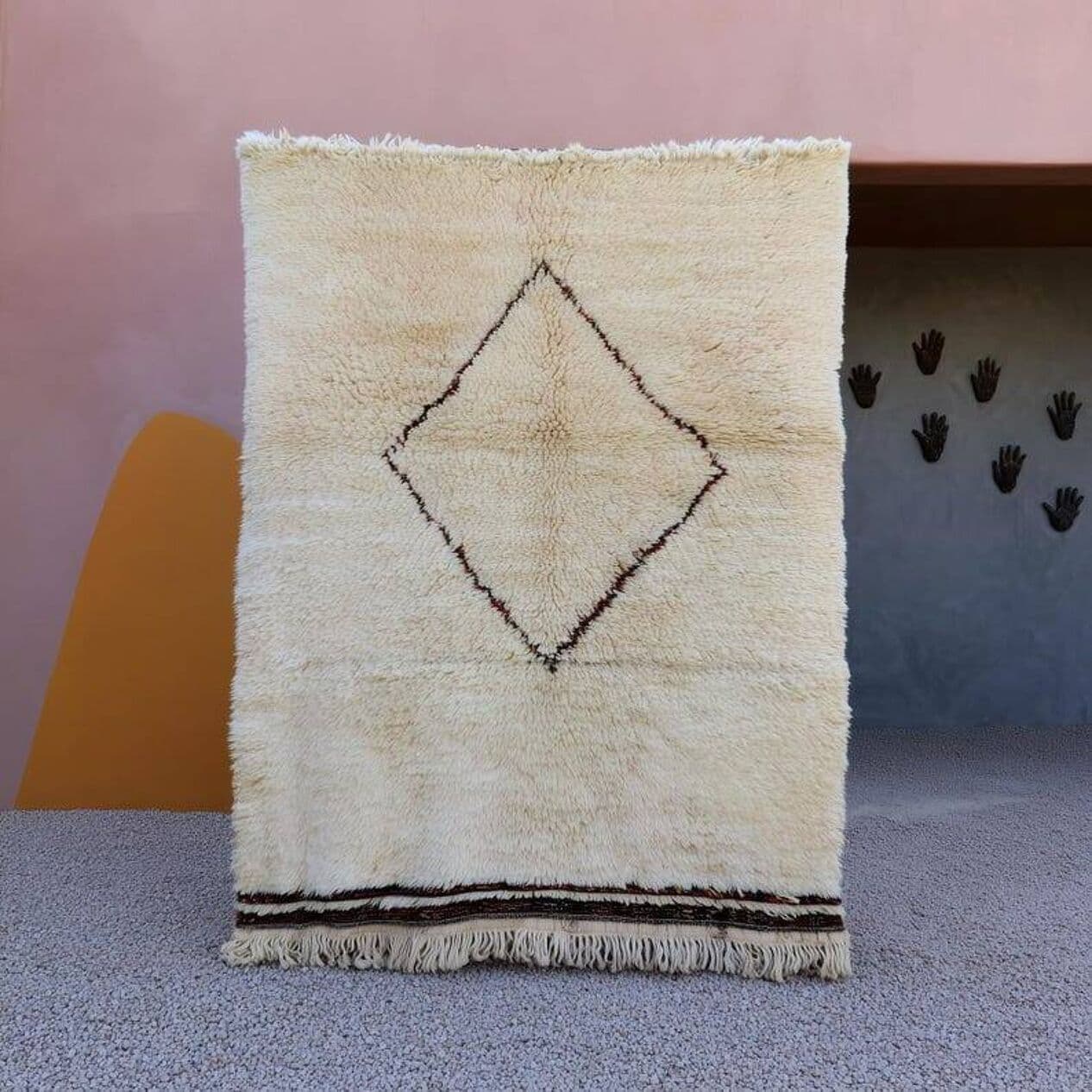 Handwoven rug 150x250 cm, wool, beige, Morocco - 199889