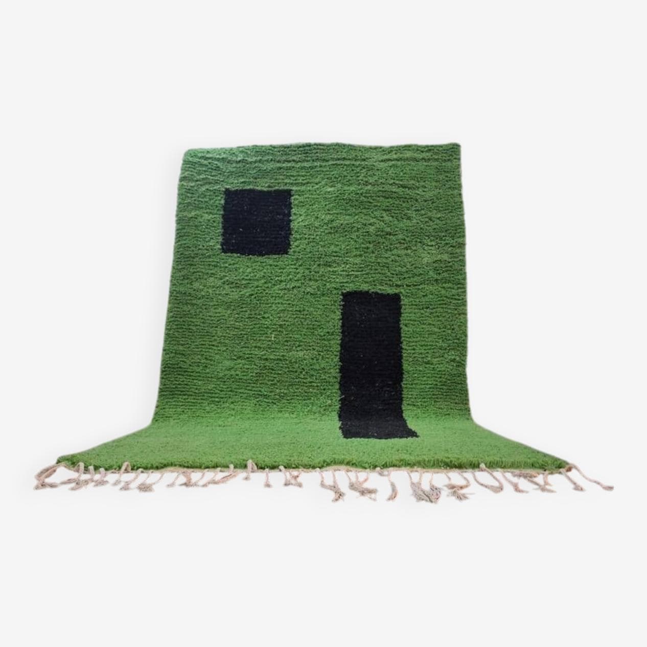 Handwoven rug 140x260 cm, wool, green, black, Morocco - 199875