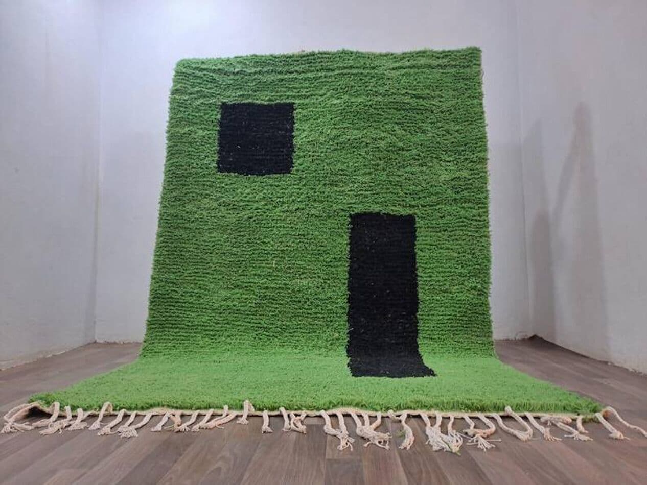 Handwoven rug 140x260 cm, wool, green, black, Morocco - 199878