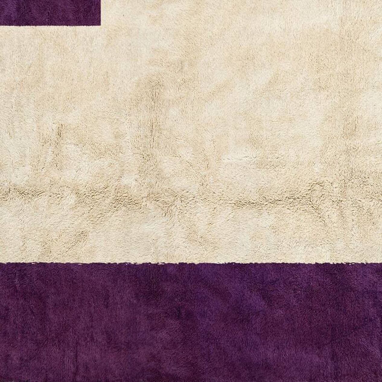 Handwoven rug 150x250 cm, wool, ivory, purple, Morocco - 199870