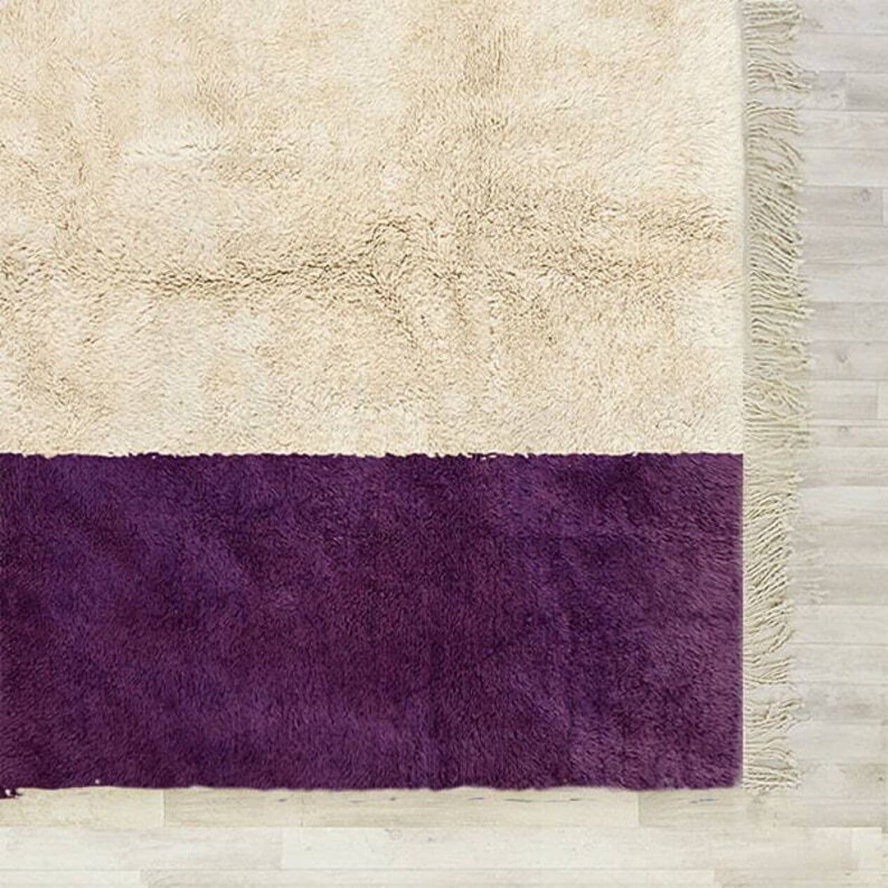 Handwoven rug 150x250 cm, wool, ivory, purple, Morocco - 199869