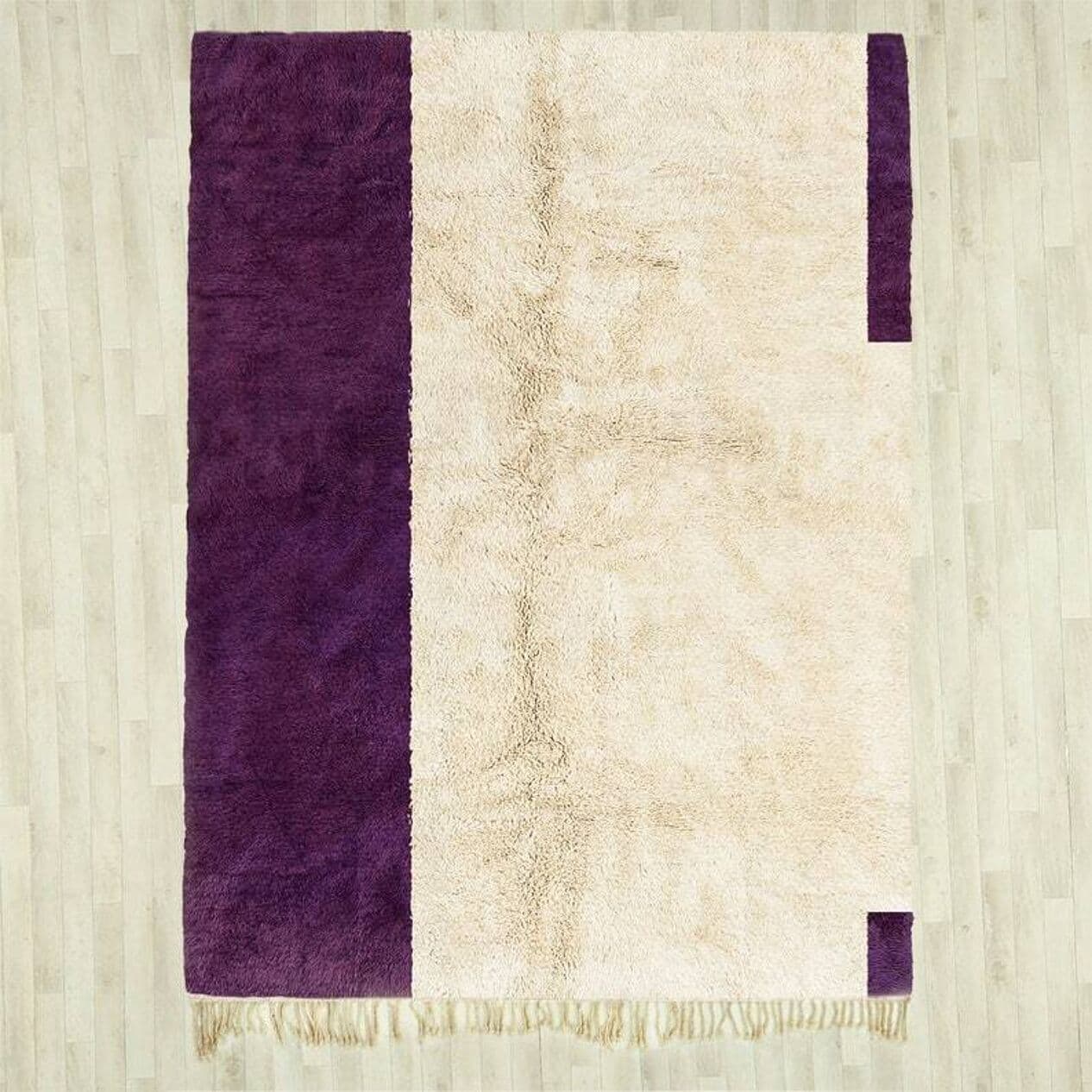 Handwoven rug 150x250 cm, wool, ivory, purple, Morocco - 199874
