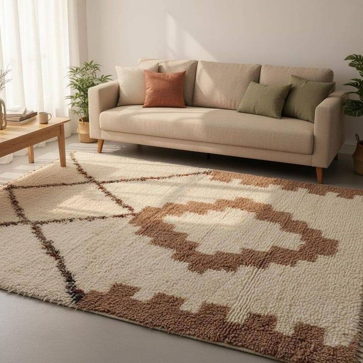 Ręcznie tkany dywan 140x260 cm, wełna, kremowy, Maroko - 199858