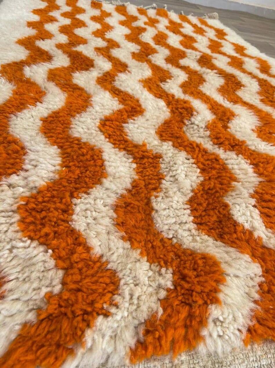 Handwoven rug 140x260 cm, wool, white, Morocco - 199803