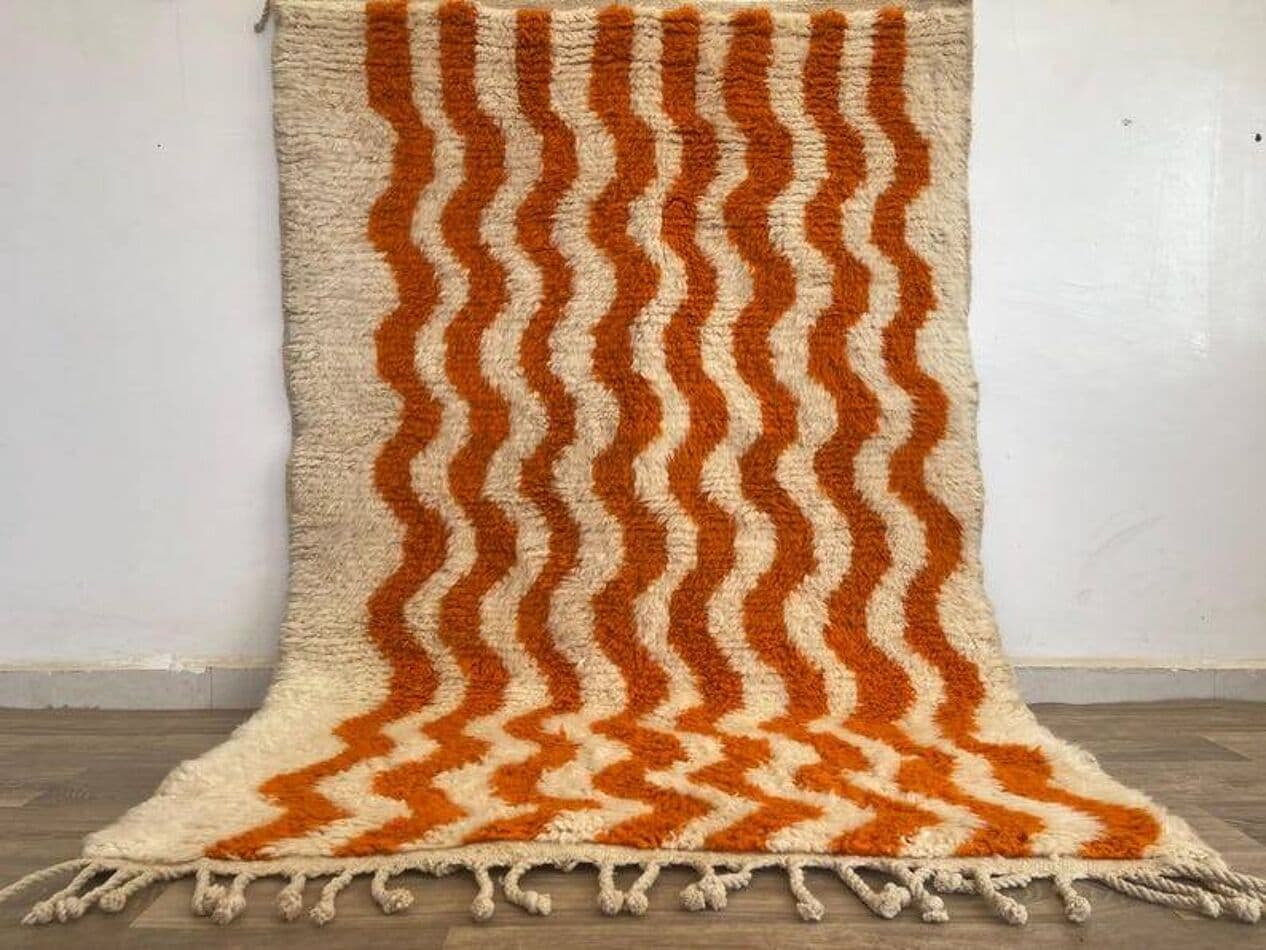 Handwoven rug 140x260 cm, wool, white, Morocco - 199804