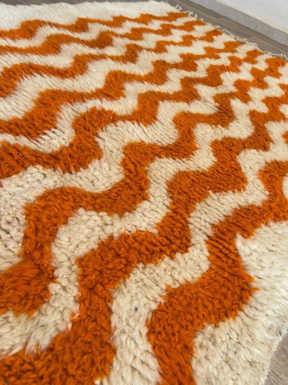 Handwoven rug 140x260 cm, wool, white, Morocco - 199802