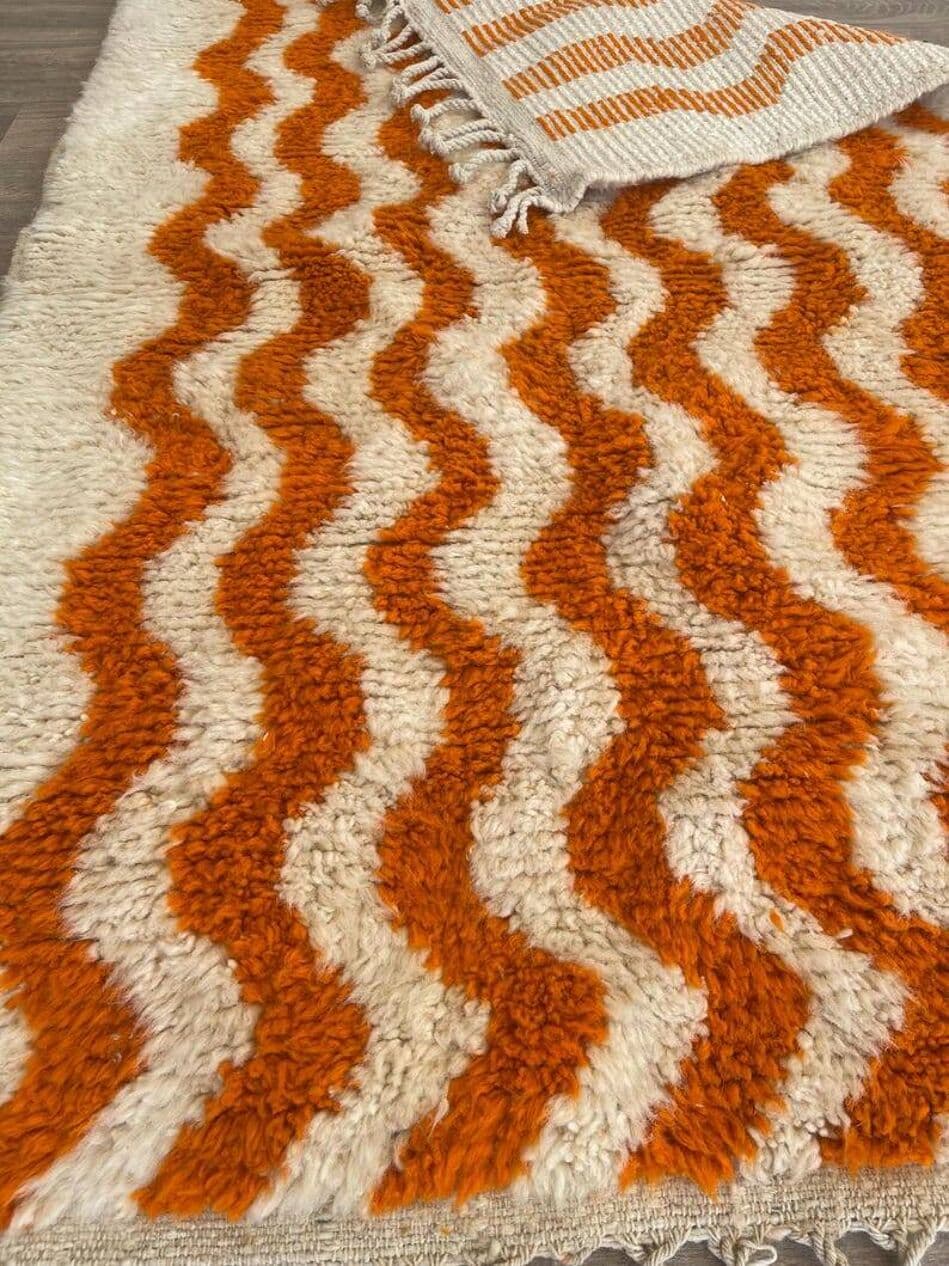 Handwoven rug 140x260 cm, wool, white, Morocco - 199805