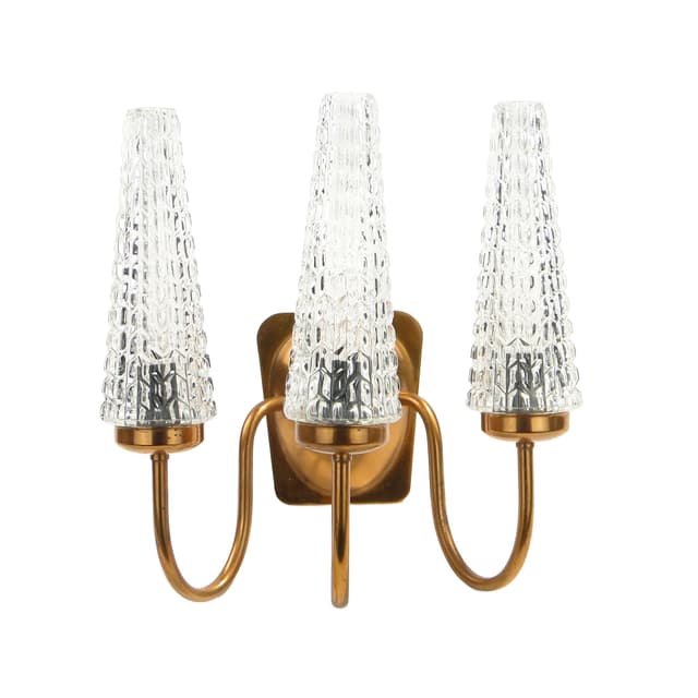 Kinkiet trójramienny, miedź, szkło, Polska, lata 70. - WYMIARY