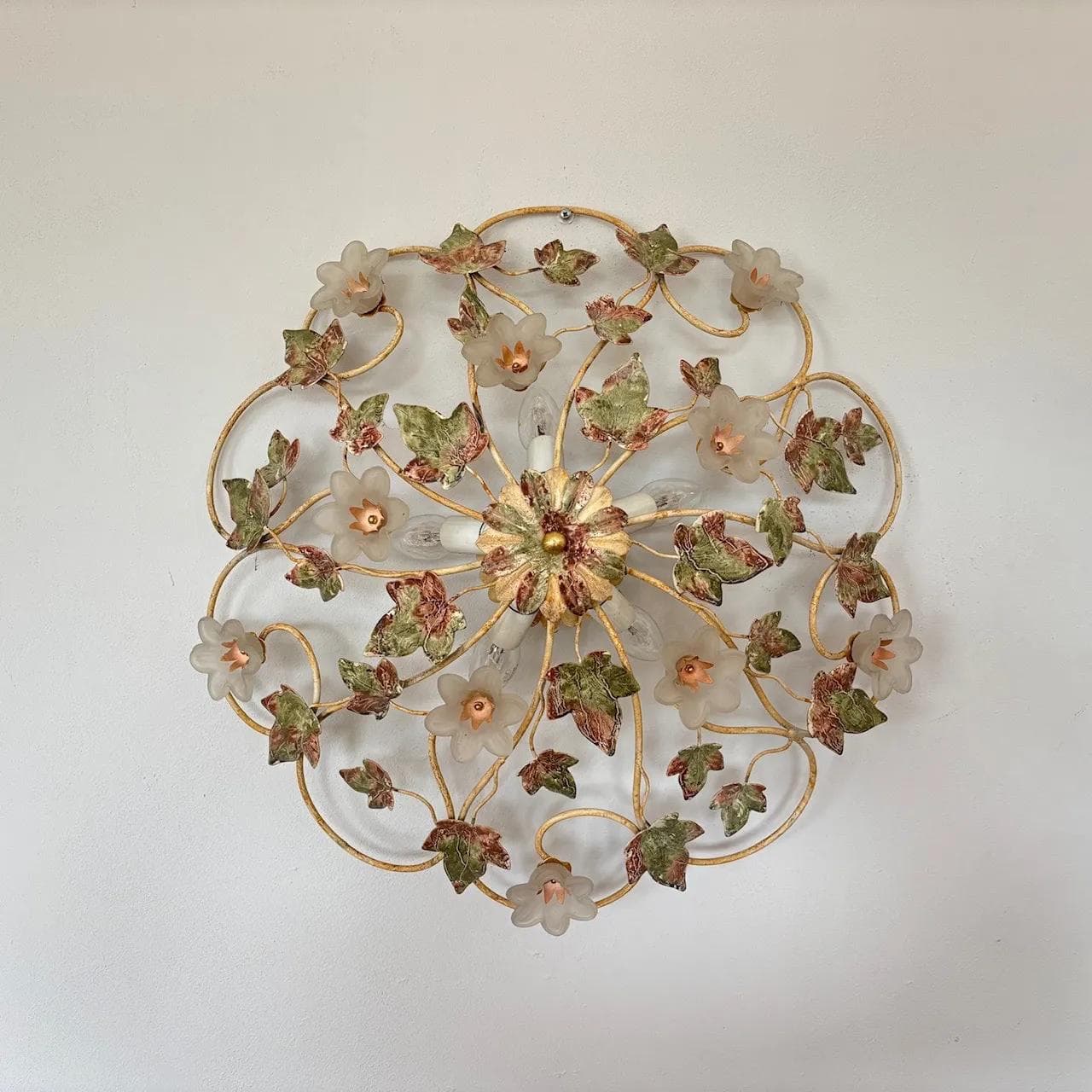 Wielokolorowy plafon florystyczny w stylu glamour, Niemcy, lata 80. - 13939