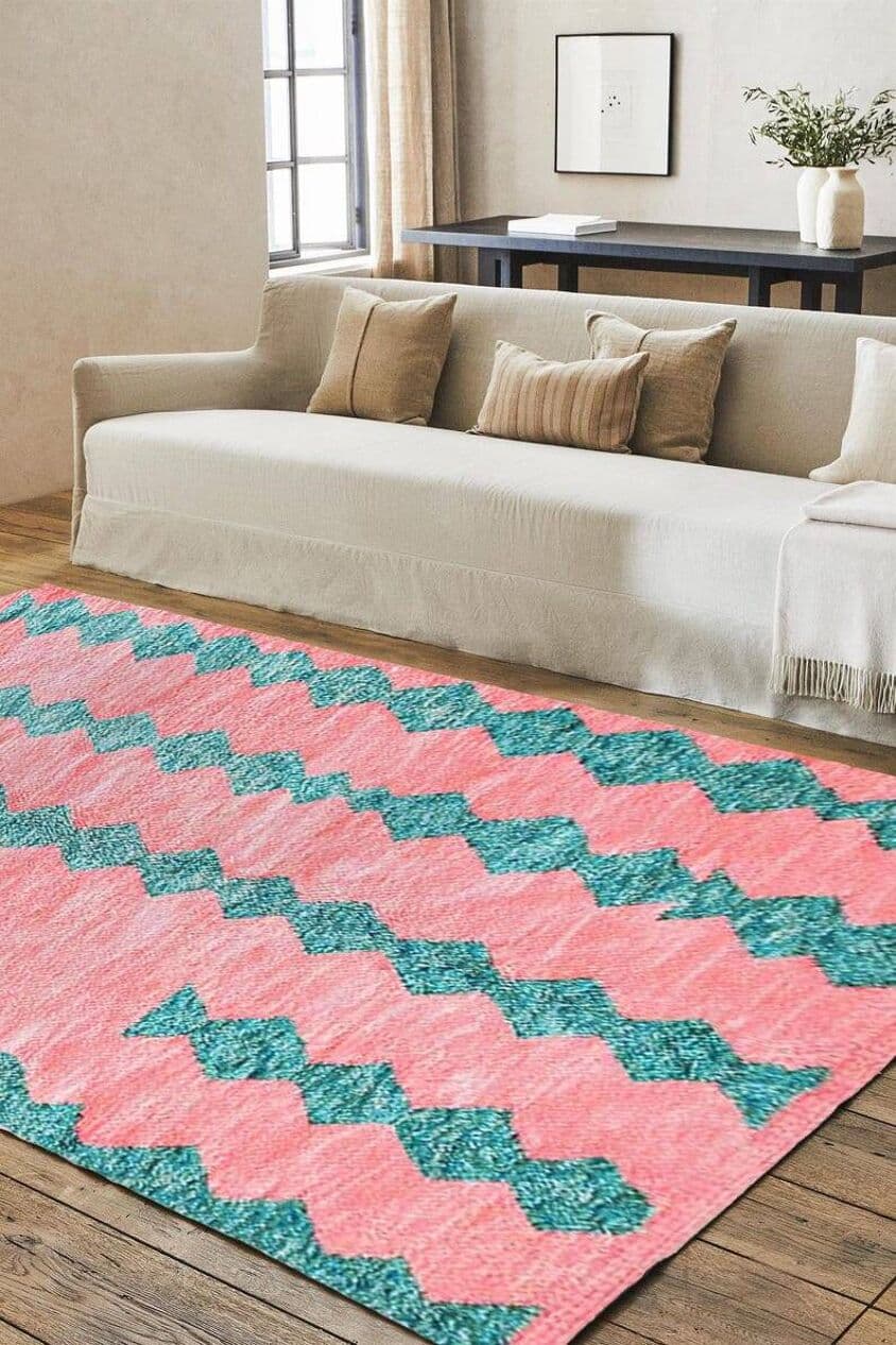 Handwoven rug 150x250 cm, wool, pink, Morocco - 199679