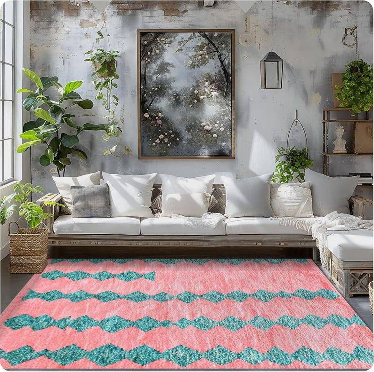 Handwoven rug 150x250 cm, wool, pink, Morocco - 199676