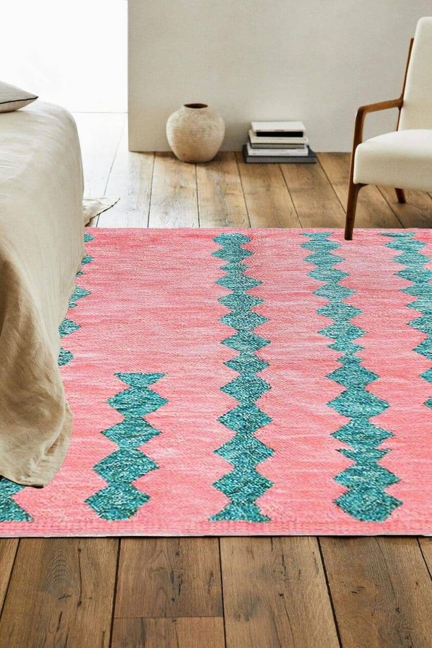 Handwoven rug 150x250 cm, wool, pink, Morocco - 199678