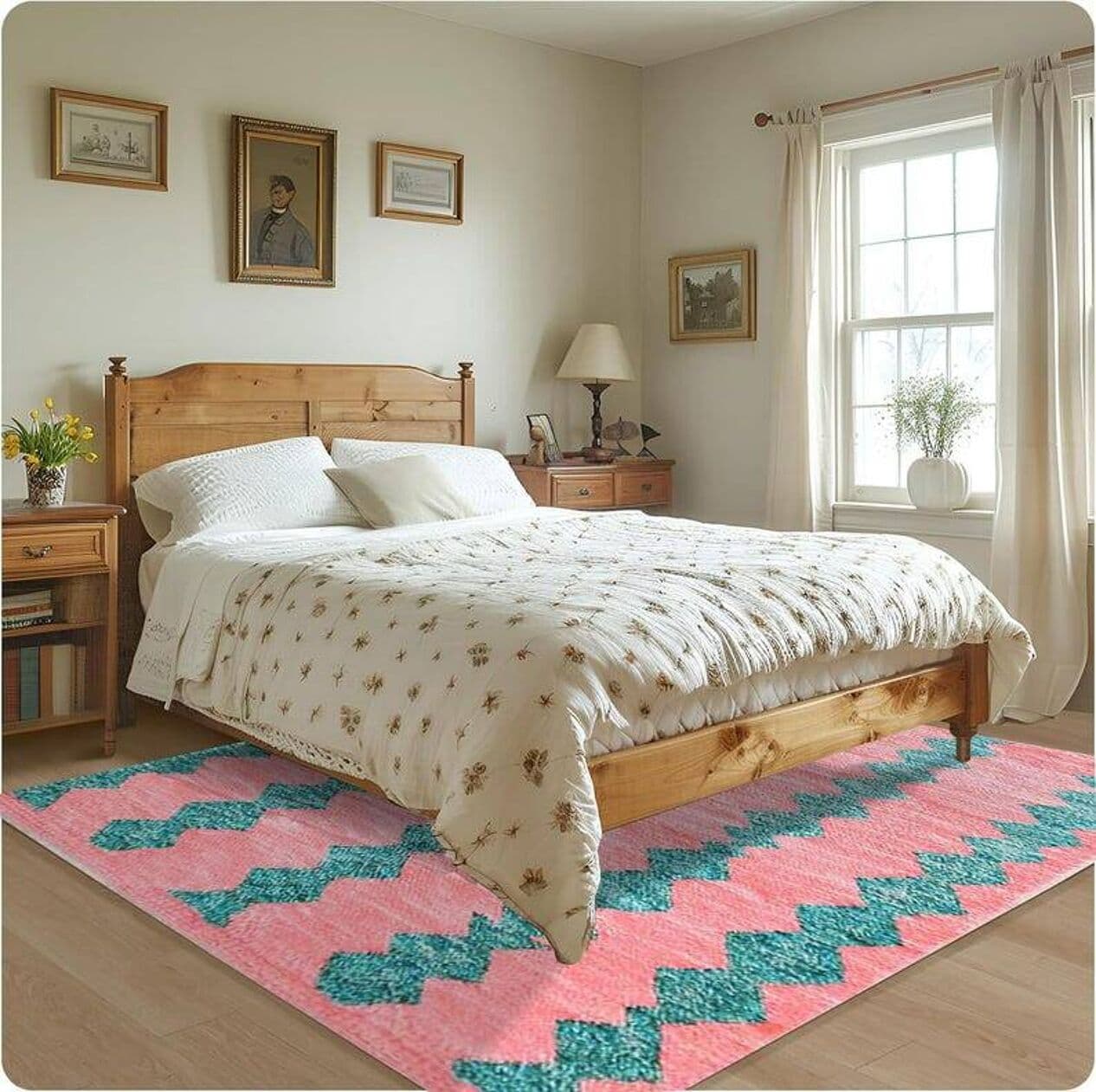 Handwoven rug 150x250 cm, wool, pink, Morocco - 199680