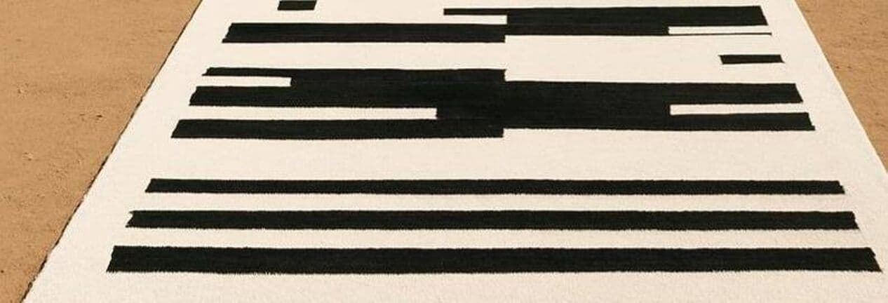 Handwoven rug 150x260 cm, wool, ivory, black, Morocco - 199637