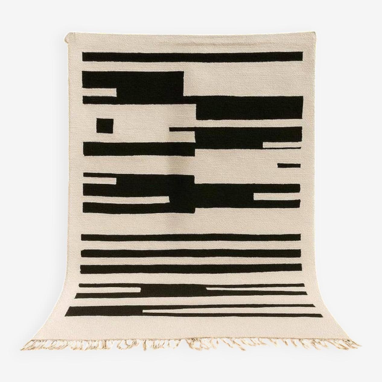 Handwoven rug 150x260 cm, wool, ivory, black, Morocco - 199635