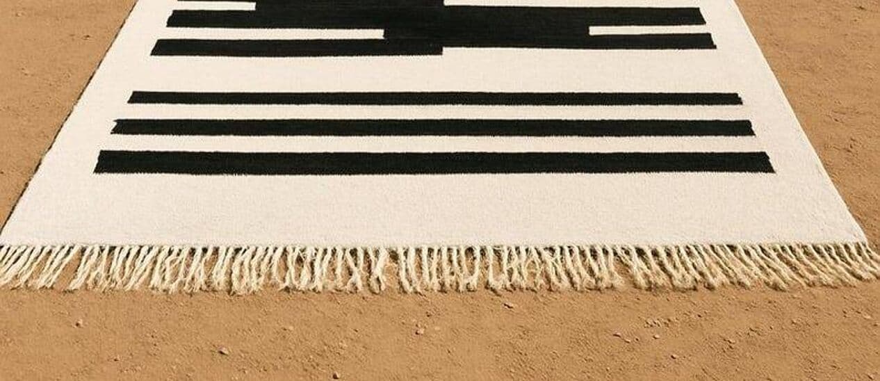 Handwoven rug 150x260 cm, wool, ivory, black, Morocco - 199636