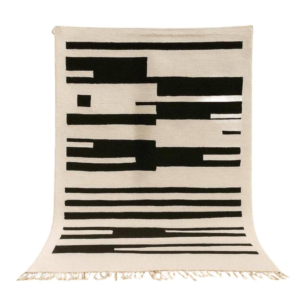 Handwoven rug 150x260 cm, wool, ivory, black, Morocco