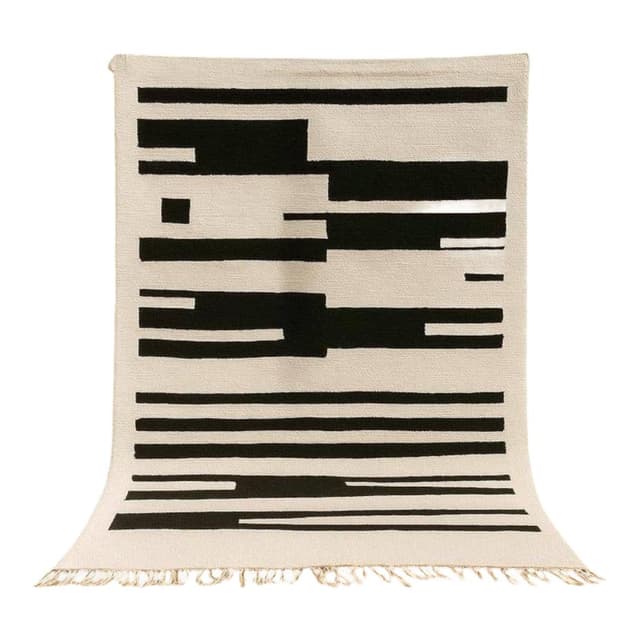 Handwoven rug 150x260 cm, wool, ivory, black, Morocco - DIMENSION
