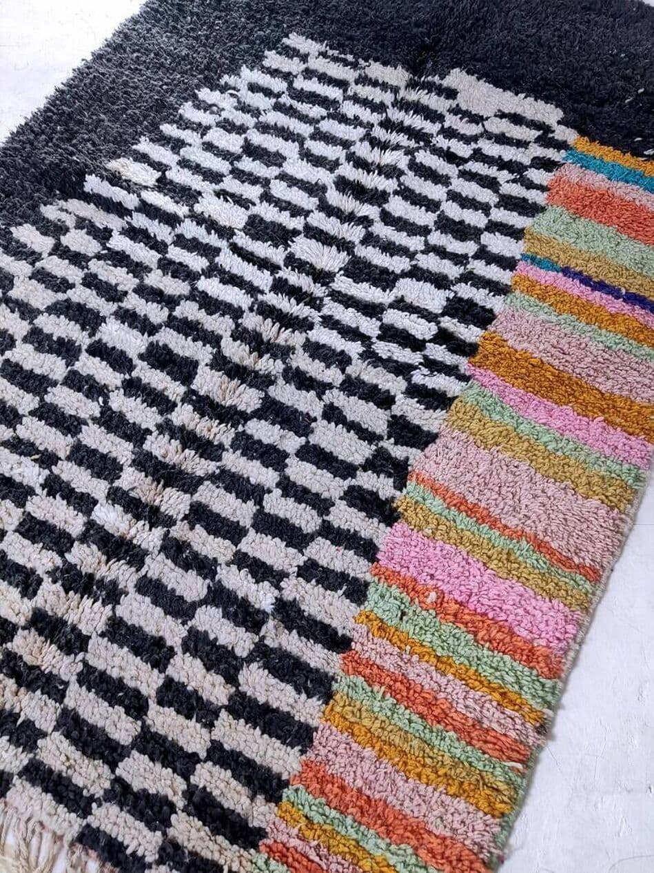 Ręcznie tkany dywan 150x250 cm, wełna, czarny, kość słoniowa, pomarańczowy, żółty, turkusowy, różowy, zielony, beżowy, Maroko - 199612