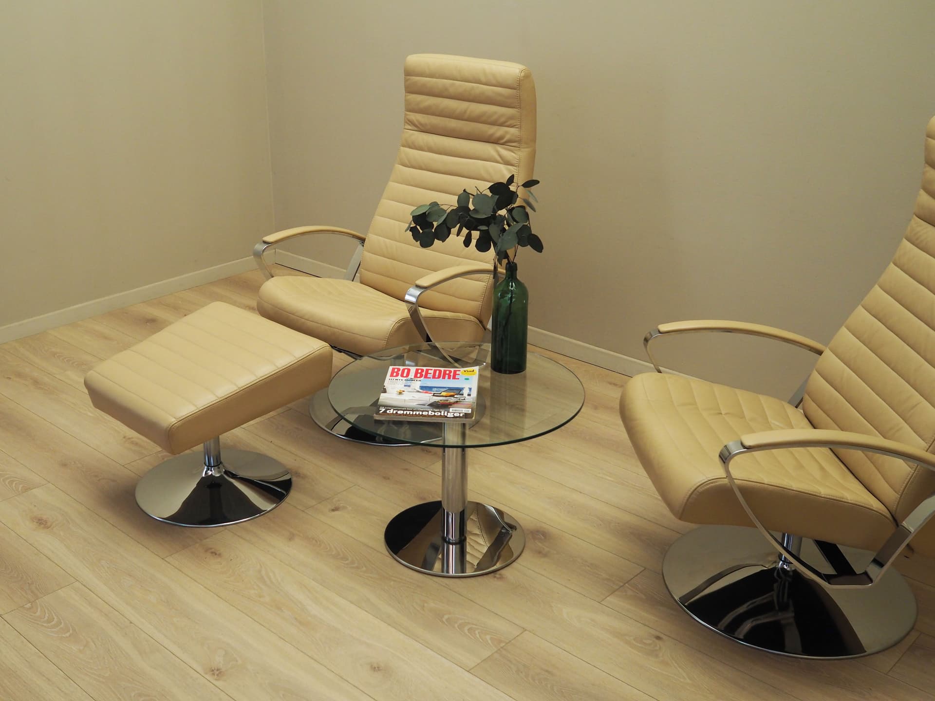 Stolik kawowy, szkło transparent, metal chromowany, BoConcept, Dania, lata 70. - 78305