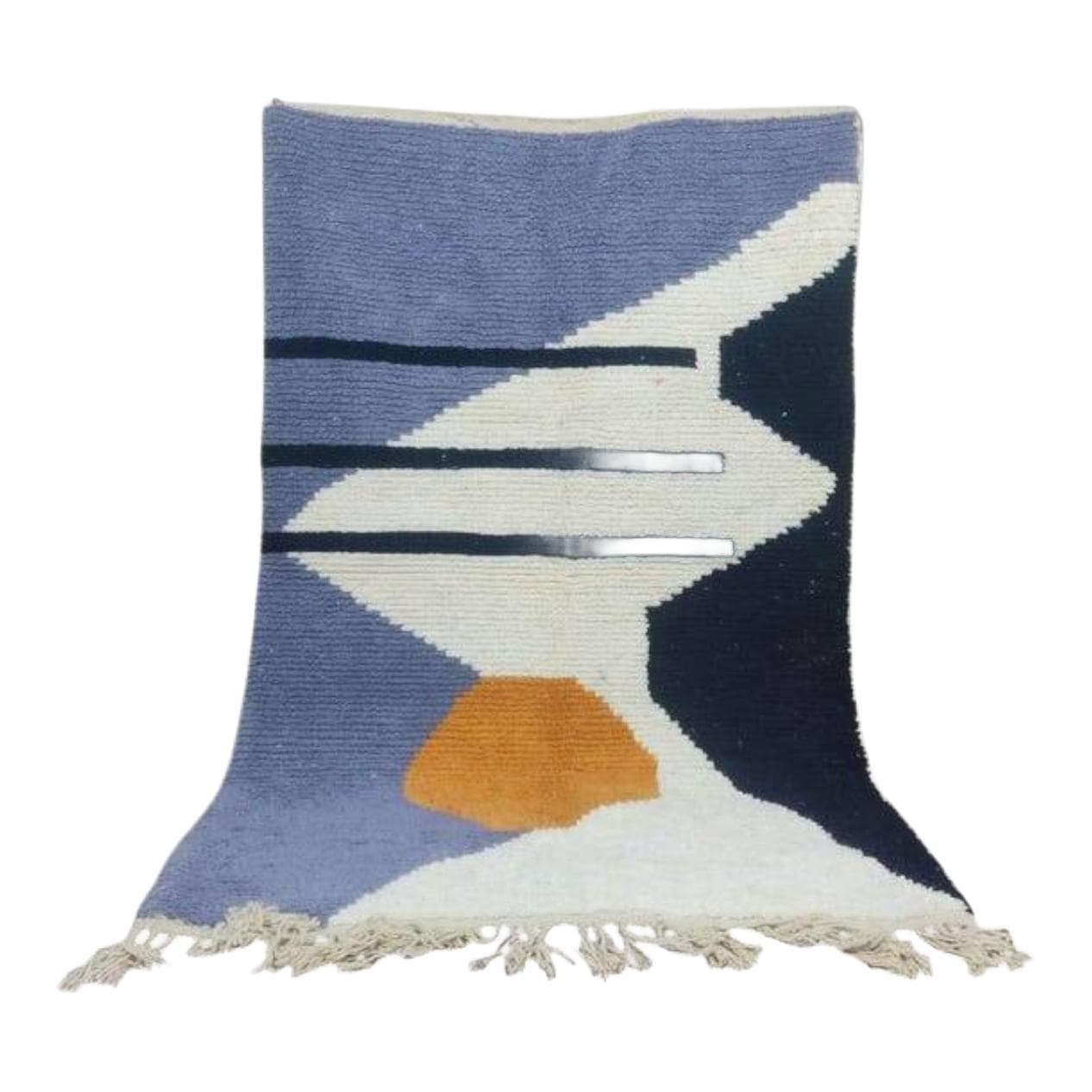 Handwoven rug 100x200 cm, wool, blue, navy, ivory, orange, Morocco