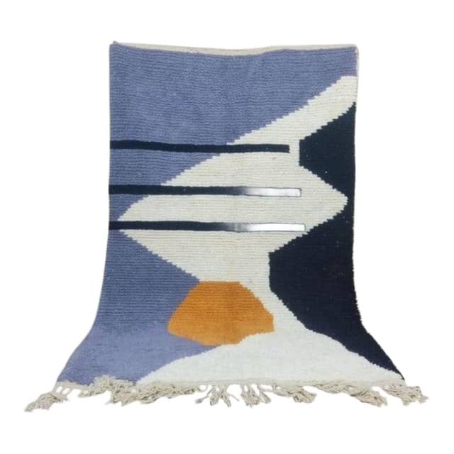 Handwoven rug 100x200 cm, wool, blue, navy, ivory, orange, Morocco - DIMENSION