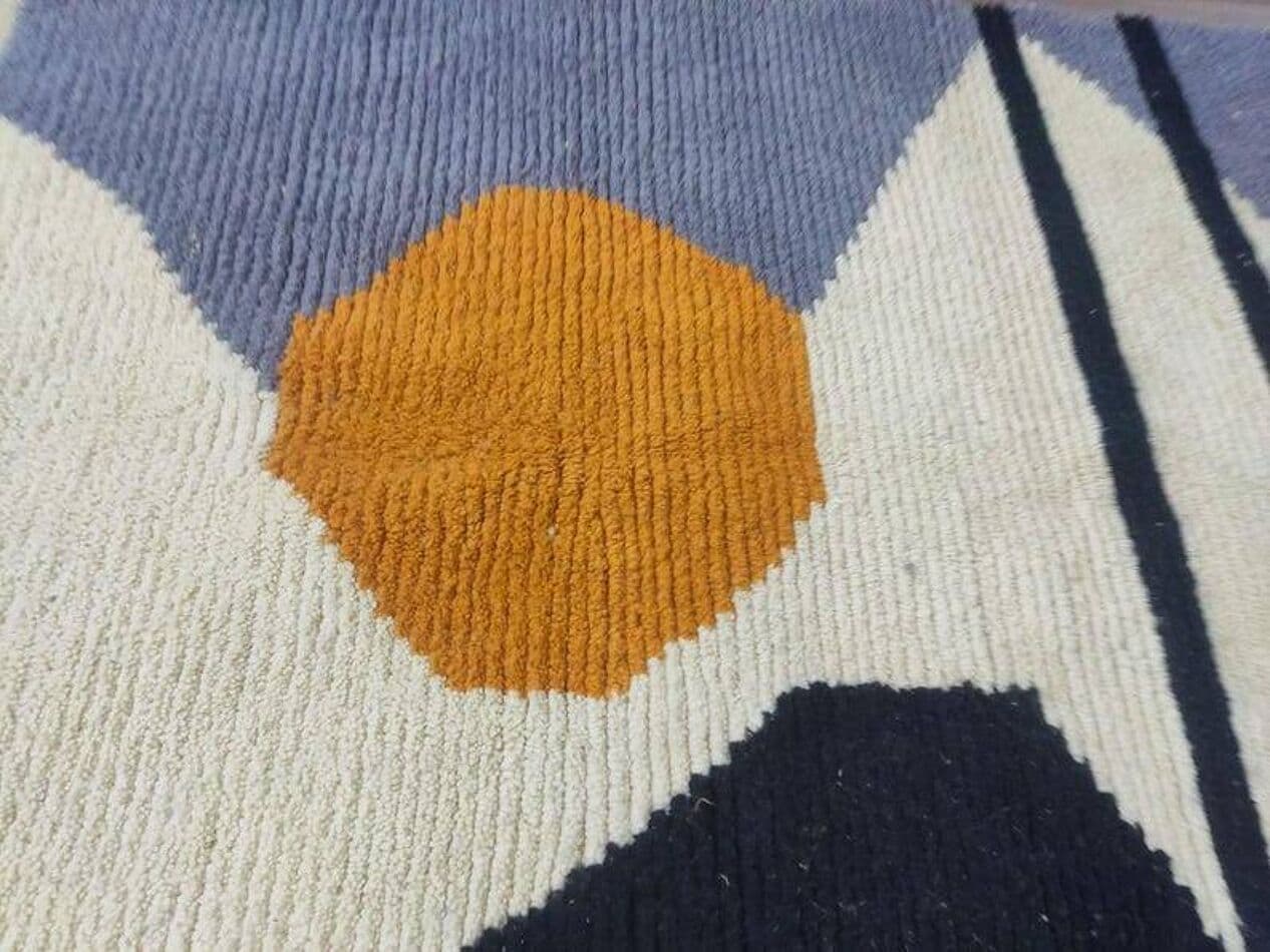 Handwoven rug 100x200 cm, wool, blue, navy, ivory, orange, Morocco - 199516