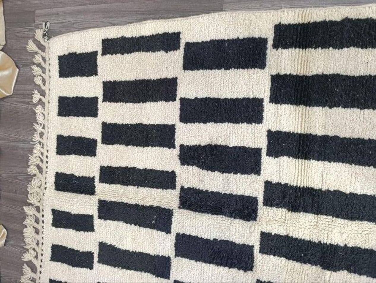 Handwoven rug 150x250 cm, wool, black, ivory, Morocco - 199509