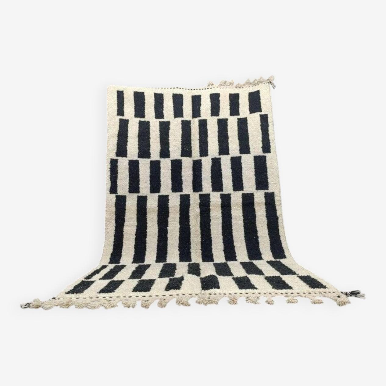 Handwoven rug 150x250 cm, wool, black, ivory, Morocco - 199504