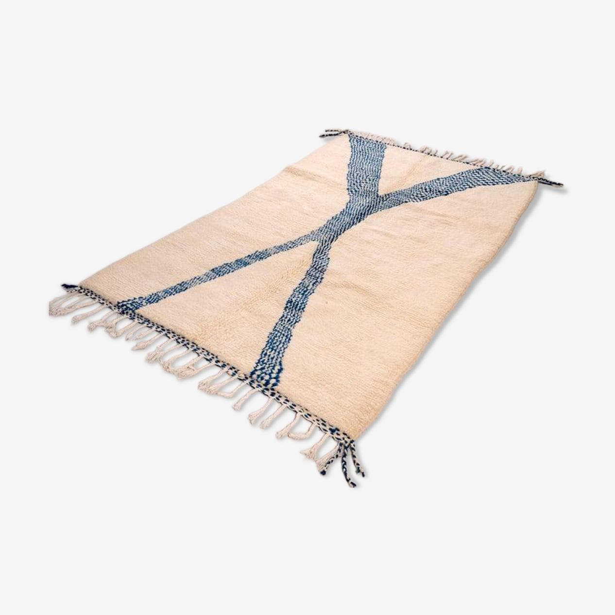 Ręcznie tkany dywan 150x250 cm, wełna, kość słoniowa, niebieski, Maroko - 199490