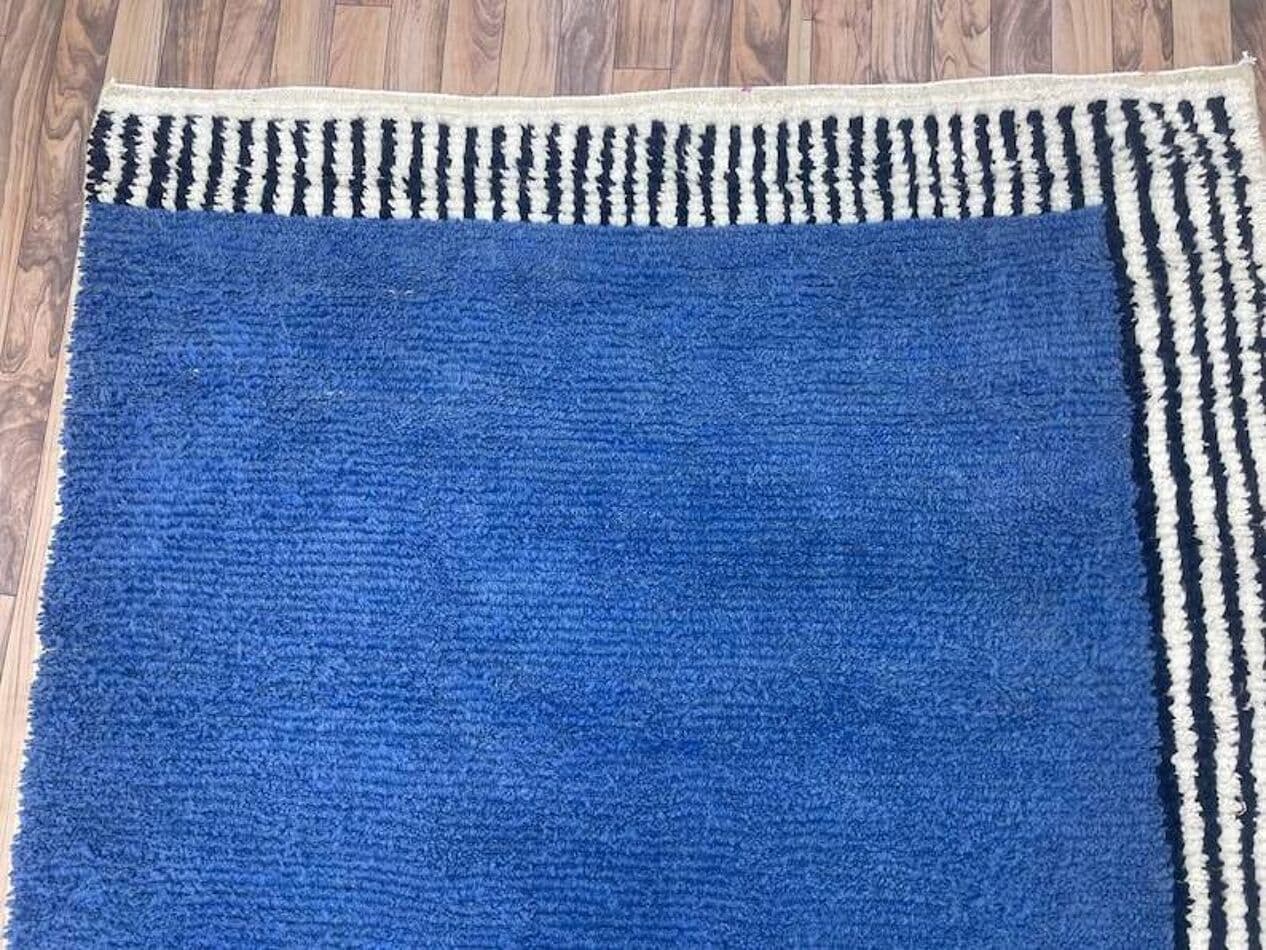 Hand-woven rug 150x250 cm, wool, blue, black, grey, cream, Morocco - 199443