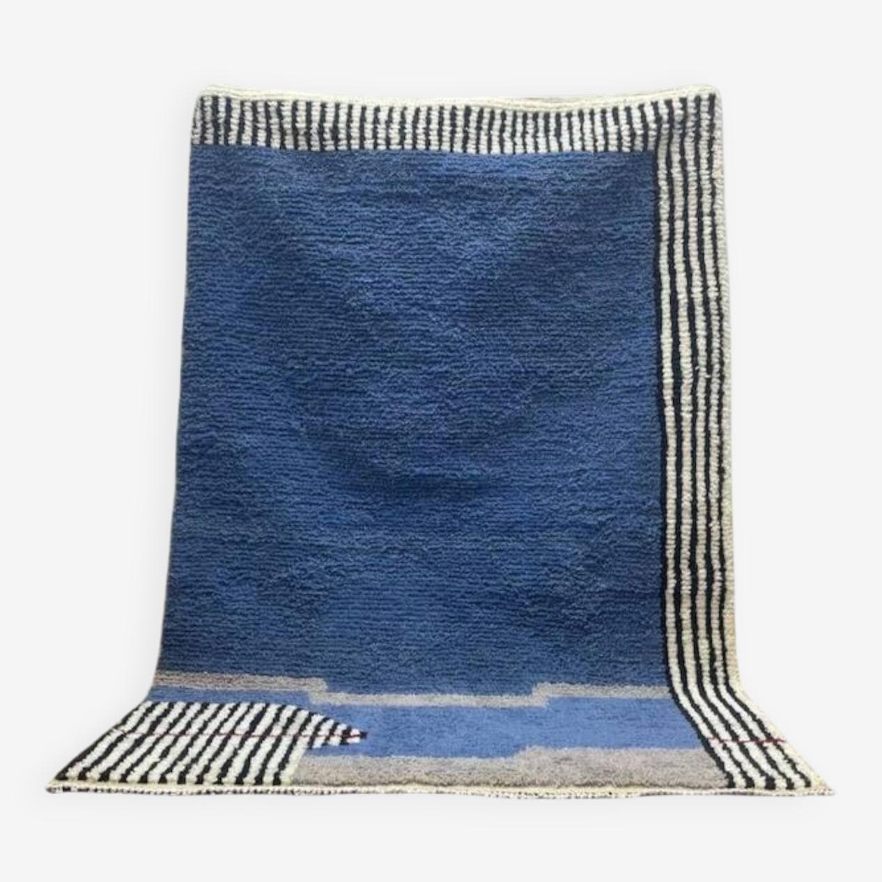Hand-woven rug 150x250 cm, wool, blue, black, grey, cream, Morocco - 199441