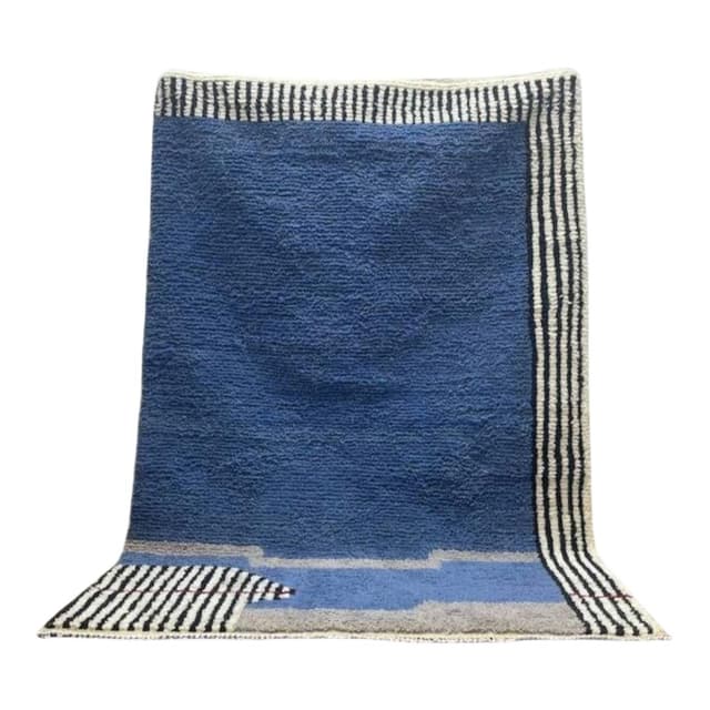 Hand-woven rug 150x250 cm, wool, blue, black, grey, cream, Morocco - DIMENSION