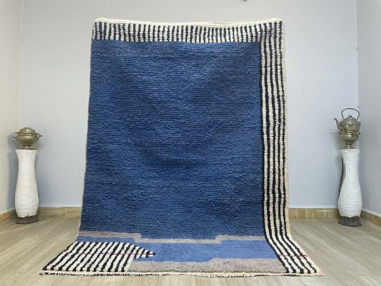 Hand-woven rug 150x250 cm, wool, blue, black, grey, cream, Morocco - 199442