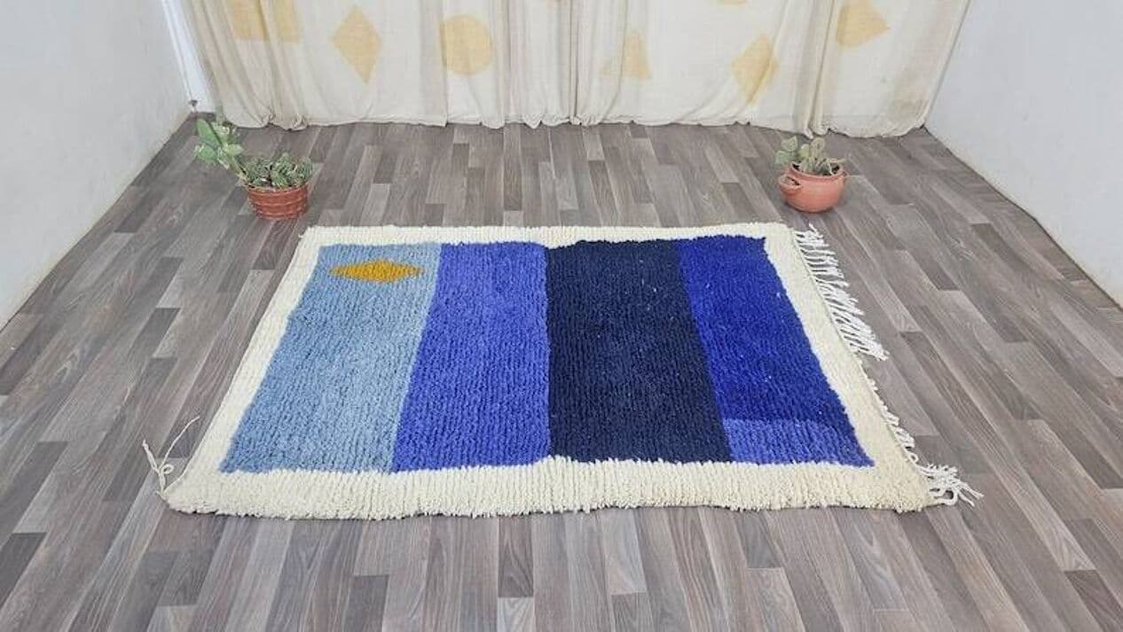 Handwoven rug 200x300 cm, wool, blue, Morocco - 199440